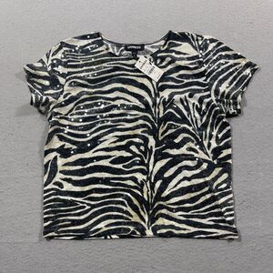 Express Shirt Women XS Zebra Print Sequin Box Cut Casual Cocktail Work‎ Office
